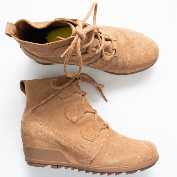 Sorel Shoes - Sorel Evie Lace Up Boots Waterproof Suede Ankle Bootie Camel Brown Size 10